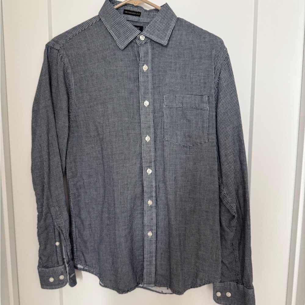Banana Republic Men's Black and White Gingham Shirt